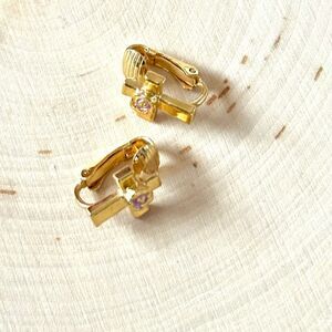 Avon Gold Cross and Purple Rose Clip-On Earrings